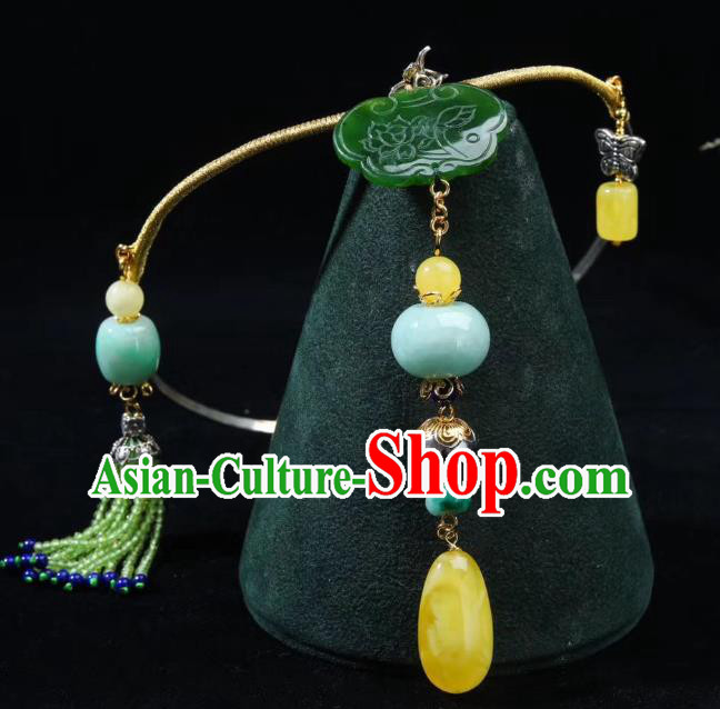 Handmade Chinese National Jadeite Necklace Traditional Beeswax Necklet Accessories Handmade Chinese National Jadeite Necklace Traditional Beeswax Necklet Accessories