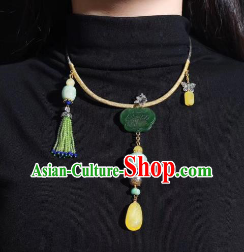 Handmade Chinese National Jadeite Necklace Traditional Beeswax Necklet Accessories Handmade Chinese National Jadeite Necklace Traditional Beeswax Necklet Accessories