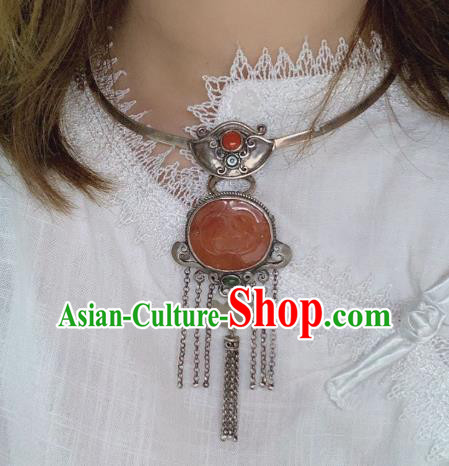Handmade Chinese Jade Ingot Necklace Accessories National Agate Carving Lotus Necklet Pendant Handmade Chinese Jade Ingot Necklace Accessories National Agate Carving Lotus Necklet Pendant