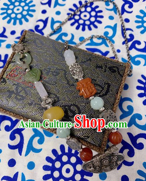 Handmade Chinese Wedding Silver Lock Necklace Accessories National Jade Gems Necklet Pendant Handmade Chinese Wedding Silver Lock Necklace Accessories National Jade Gems Necklet Pendant