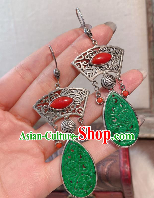 China Traditional Ear Accessories Classical Cheongsam Jadeite Earrings China Traditional Ear Accessories Classical Cheongsam Jadeite Earrings