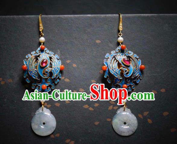 Handmade Chinese Cheongsam Jadeite Ear Accessories Traditional Culture Jewelry Blueing Phoenix Earrings Handmade Chinese Cheongsam Jadeite Ear Accessories Traditional Culture Jewelry Blueing Phoenix Earrings