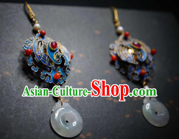 Handmade Chinese Cheongsam Jadeite Ear Accessories Traditional Culture Jewelry Blueing Phoenix Earrings Handmade Chinese Cheongsam Jadeite Ear Accessories Traditional Culture Jewelry Blueing Phoenix Earrings
