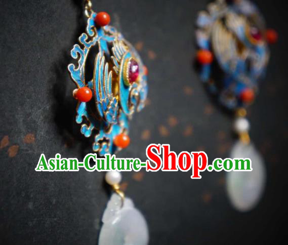 Handmade Chinese Cheongsam Jadeite Ear Accessories Traditional Culture Jewelry Blueing Phoenix Earrings Handmade Chinese Cheongsam Jadeite Ear Accessories Traditional Culture Jewelry Blueing Phoenix Earrings