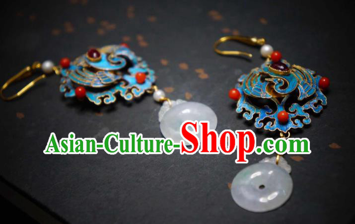 Handmade Chinese Cheongsam Jadeite Ear Accessories Traditional Culture Jewelry Blueing Phoenix Earrings Handmade Chinese Cheongsam Jadeite Ear Accessories Traditional Culture Jewelry Blueing Phoenix Earrings
