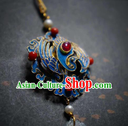 Handmade Chinese Cheongsam Jadeite Ear Accessories Traditional Culture Jewelry Blueing Phoenix Earrings Handmade Chinese Cheongsam Jadeite Ear Accessories Traditional Culture Jewelry Blueing Phoenix Earrings