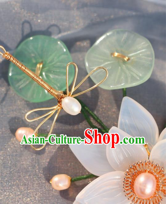 China Classical Pearls Hairpin Traditional Hair Accessories Hanfu White Lotus Hair Stick China Classical Pearls Hairpin Traditional Hair Accessories Hanfu White Lotus Hair Stick