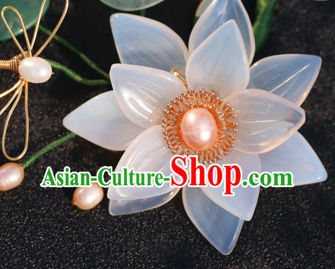 China Classical Pearls Hairpin Traditional Hair Accessories Hanfu White Lotus Hair Stick China Classical Pearls Hairpin Traditional Hair Accessories Hanfu White Lotus Hair Stick