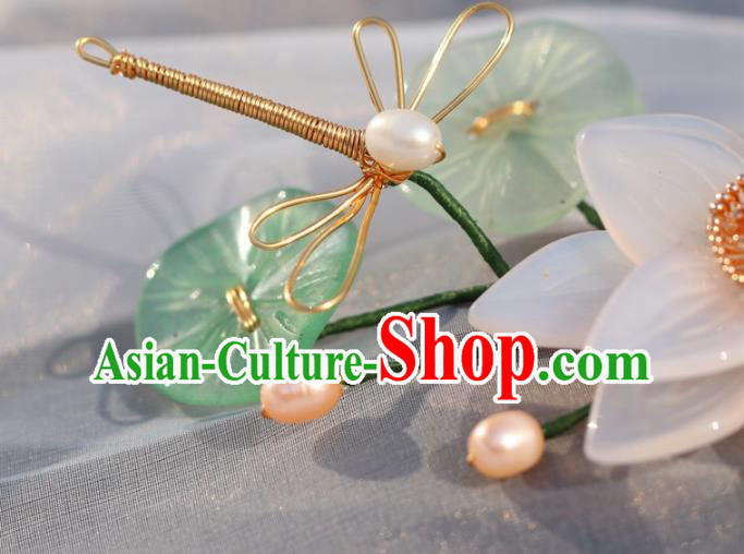 China Classical Pearls Hairpin Traditional Hair Accessories Hanfu White Lotus Hair Stick China Classical Pearls Hairpin Traditional Hair Accessories Hanfu White Lotus Hair Stick