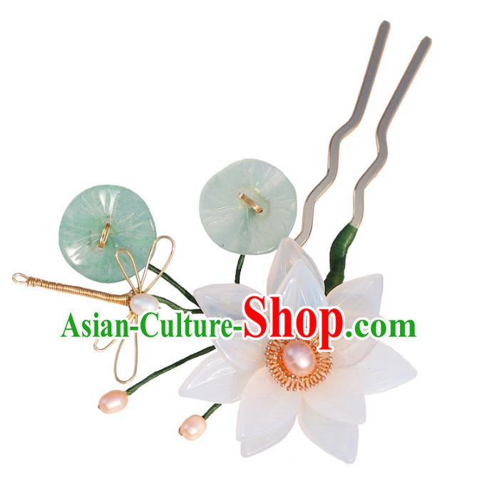 China Classical Pearls Hairpin Traditional Hair Accessories Hanfu White Lotus Hair Stick China Classical Pearls Hairpin Traditional Hair Accessories Hanfu White Lotus Hair Stick