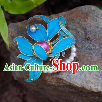 China Traditional Cheongsam Orchids Breastpin Jewelry Handmade Pearls Brooch Tourmaline Accessories
