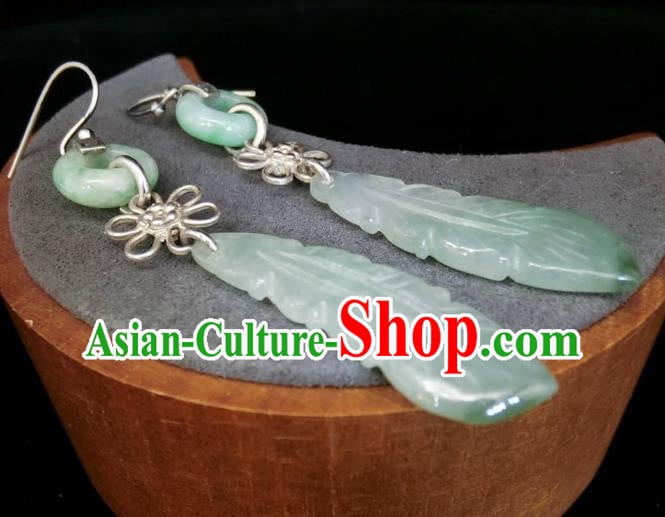 China Traditional Jade Feather Ear Accessories National Cheongsam Earrings Jewelry China Traditional Jade Feather Ear Accessories National Cheongsam Earrings Jewelry