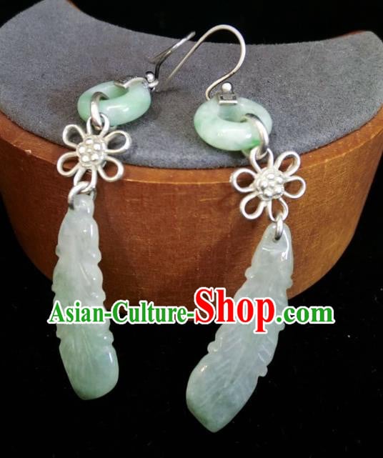 China Traditional Jade Feather Ear Accessories National Cheongsam Earrings Jewelry China Traditional Jade Feather Ear Accessories National Cheongsam Earrings Jewelry