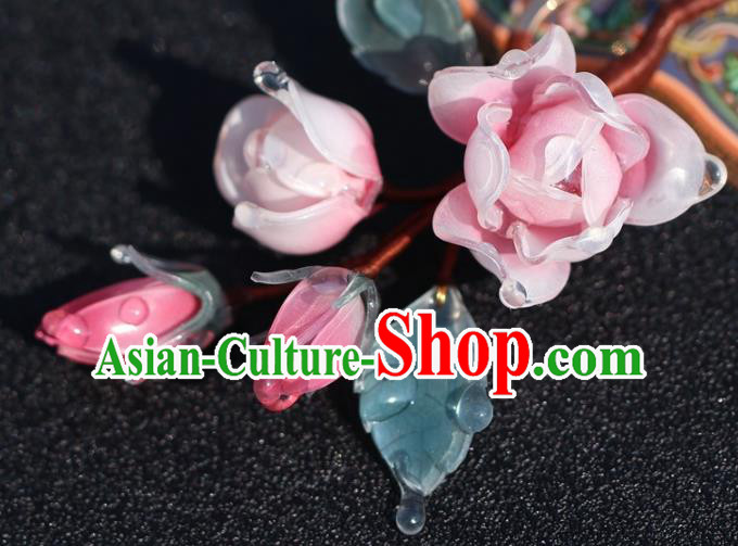 China Hanfu Pink Flowers Hair Stick Classical Ming Dynasty Hairpin Traditional Hair Accessories China Hanfu Pink Flowers Hair Stick Classical Ming Dynasty Hairpin Traditional Hair Accessories