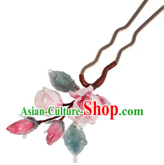 China Hanfu Pink Flowers Hair Stick Classical Ming Dynasty Hairpin Traditional Hair Accessories China Hanfu Pink Flowers Hair Stick Classical Ming Dynasty Hairpin Traditional Hair Accessories