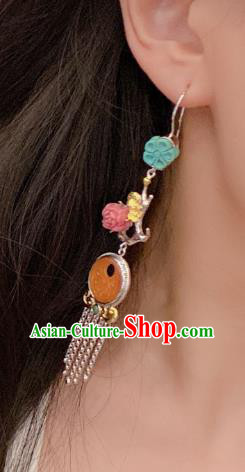 China Traditional Silver Tassel Ear Accessories Classical Cheongsam Jade Carving Earrings China Traditional Silver Tassel Ear Accessories Classical Cheongsam Jade Carving Earrings