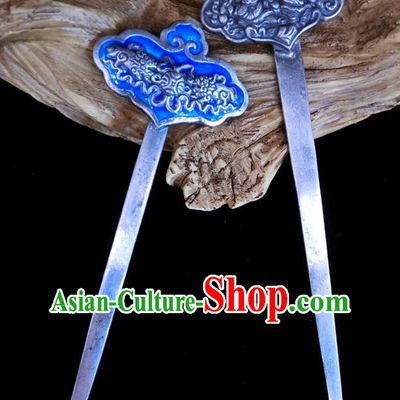 China Traditional Hair Accessories Classical Silver Carving Bat Hairpin Handmade Blueing Hair Stick