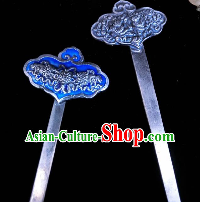 China Traditional Hair Accessories Classical Silver Carving Bat Hairpin Handmade Blueing Hair Stick China Traditional Hair Accessories Classical Silver Carving Bat Hairpin Handmade Blueing Hair Stick