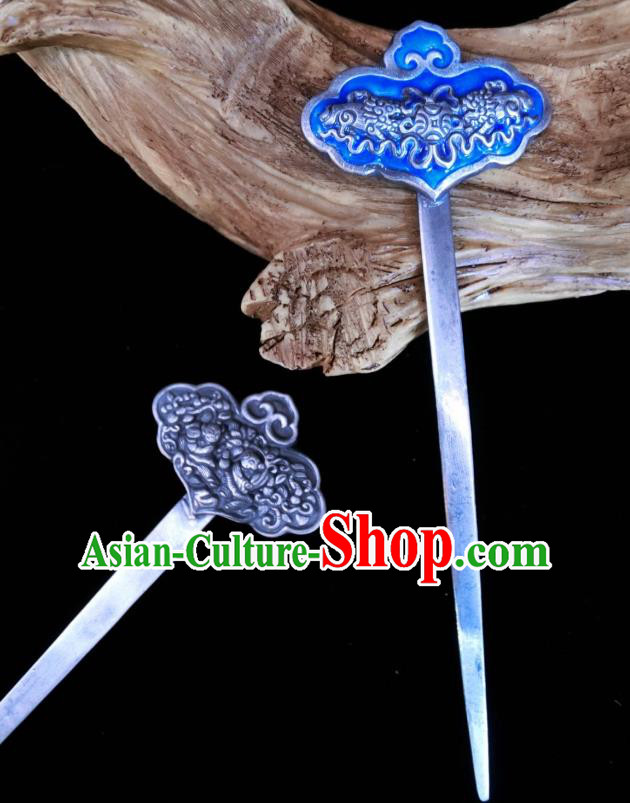 China Traditional Hair Accessories Classical Silver Carving Bat Hairpin Handmade Blueing Hair Stick China Traditional Hair Accessories Classical Silver Carving Bat Hairpin Handmade Blueing Hair Stick