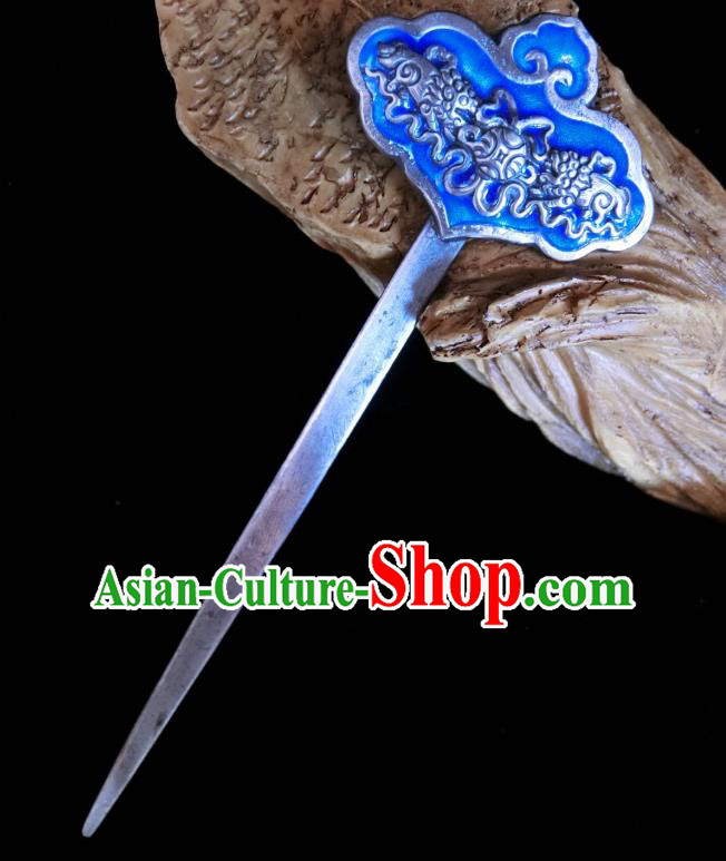 China Traditional Hair Accessories Classical Silver Carving Bat Hairpin Handmade Blueing Hair Stick China Traditional Hair Accessories Classical Silver Carving Bat Hairpin Handmade Blueing Hair Stick