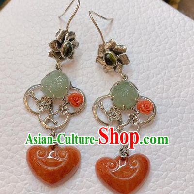 China Traditional Agate Ear Accessories Classical Cheongsam Silver Plum Blossom Earrings