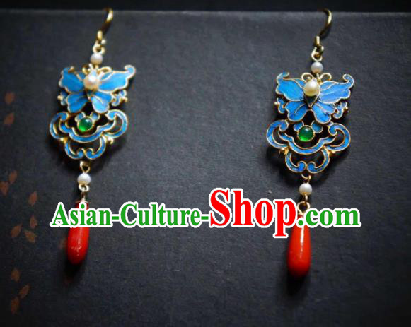 Handmade Chinese Cheongsam Blue Butterfly Ear Accessories Traditional Culture Jewelry Emerald Earrings Handmade Chinese Cheongsam Blue Butterfly Ear Accessories Traditional Culture Jewelry Emerald Earrings