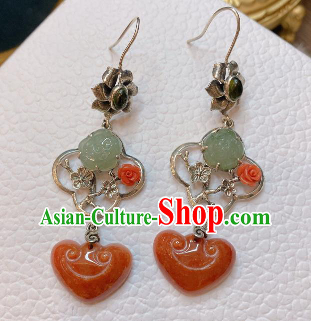 China Traditional Agate Ear Accessories Classical Cheongsam Silver Plum Blossom Earrings China Traditional Agate Ear Accessories Classical Cheongsam Silver Plum Blossom Earrings