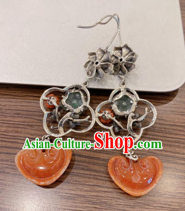 China Traditional Agate Ear Accessories Classical Cheongsam Silver Plum Blossom Earrings China Traditional Agate Ear Accessories Classical Cheongsam Silver Plum Blossom Earrings