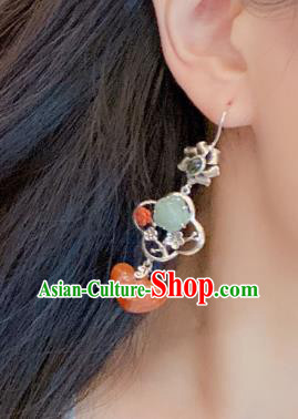 China Traditional Agate Ear Accessories Classical Cheongsam Silver Plum Blossom Earrings China Traditional Agate Ear Accessories Classical Cheongsam Silver Plum Blossom Earrings