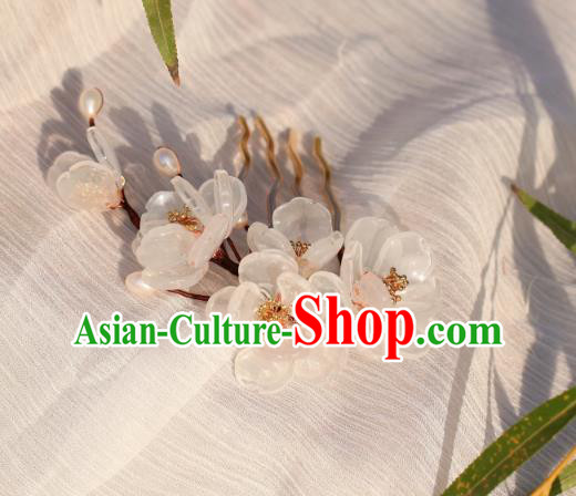 China Hanfu White Flowers Hair Comb Classical Hair Accessories Traditional Ming Dynasty Hairpin China Hanfu White Flowers Hair Comb Classical Hair Accessories Traditional Ming Dynasty Hairpin