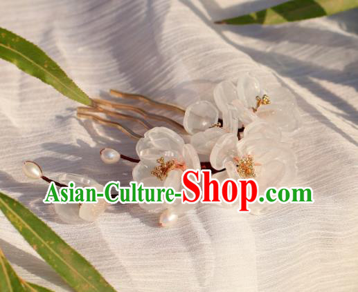 China Hanfu White Flowers Hair Comb Classical Hair Accessories Traditional Ming Dynasty Hairpin China Hanfu White Flowers Hair Comb Classical Hair Accessories Traditional Ming Dynasty Hairpin