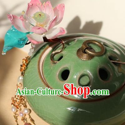 China Hanfu Pearls Tassel Hair Stick Classical Hair Accessories Traditional Song Dynasty Princess Lotus Hairpin