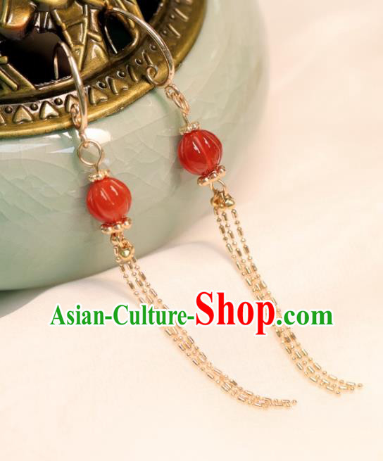 Chinese Handmade Golden Tassel Ear Accessories Traditional Song Dynasty Agate Lantern Earrings Chinese Handmade Golden Tassel Ear Accessories Traditional Song Dynasty Agate Lantern Earrings