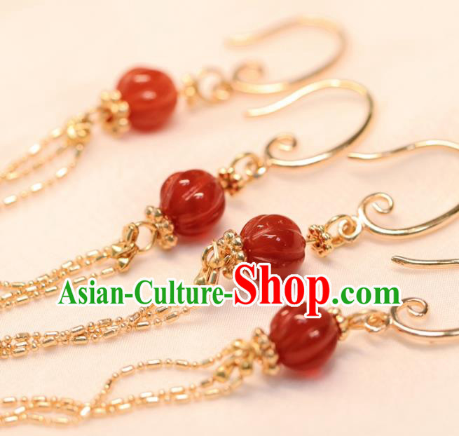 Chinese Handmade Golden Tassel Ear Accessories Traditional Song Dynasty Agate Lantern Earrings Chinese Handmade Golden Tassel Ear Accessories Traditional Song Dynasty Agate Lantern Earrings