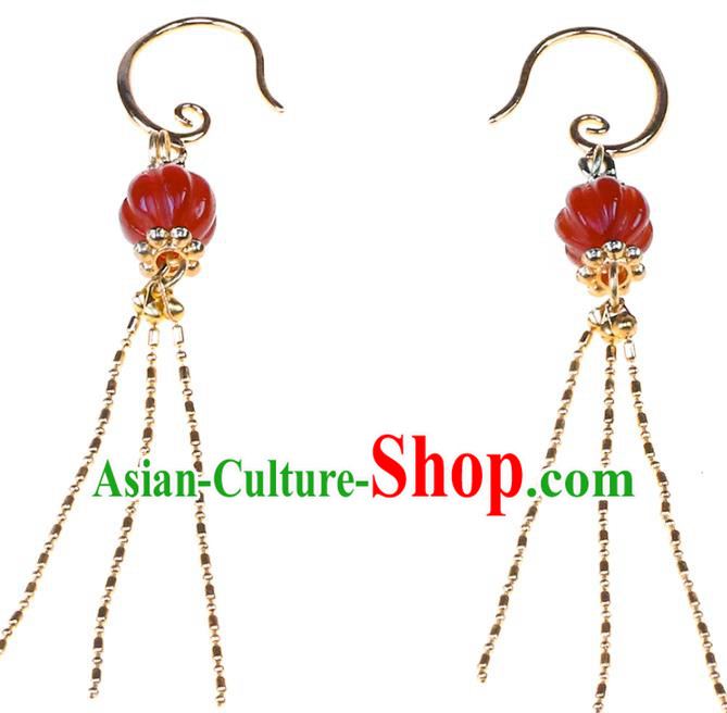 Chinese Handmade Golden Tassel Ear Accessories Traditional Song Dynasty Agate Lantern Earrings Chinese Handmade Golden Tassel Ear Accessories Traditional Song Dynasty Agate Lantern Earrings