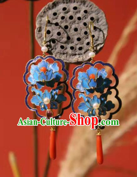 Handmade Chinese Cheongsam Agate Ear Accessories Traditional Culture Jewelry Blue Peony Earrings Handmade Chinese Cheongsam Agate Ear Accessories Traditional Culture Jewelry Blue Peony Earrings