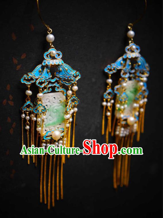 Handmade Chinese Cheongsam Blueing Pearls Ear Accessories Traditional Culture Jewelry Jade Earrings Handmade Chinese Cheongsam Blueing Pearls Ear Accessories Traditional Culture Jewelry Jade Earrings