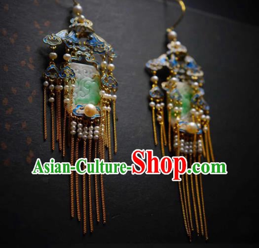 Handmade Chinese Cheongsam Blueing Pearls Ear Accessories Traditional Culture Jewelry Jade Earrings Handmade Chinese Cheongsam Blueing Pearls Ear Accessories Traditional Culture Jewelry Jade Earrings