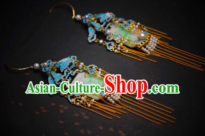 Handmade Chinese Cheongsam Blueing Pearls Ear Accessories Traditional Culture Jewelry Jade Earrings Handmade Chinese Cheongsam Blueing Pearls Ear Accessories Traditional Culture Jewelry Jade Earrings