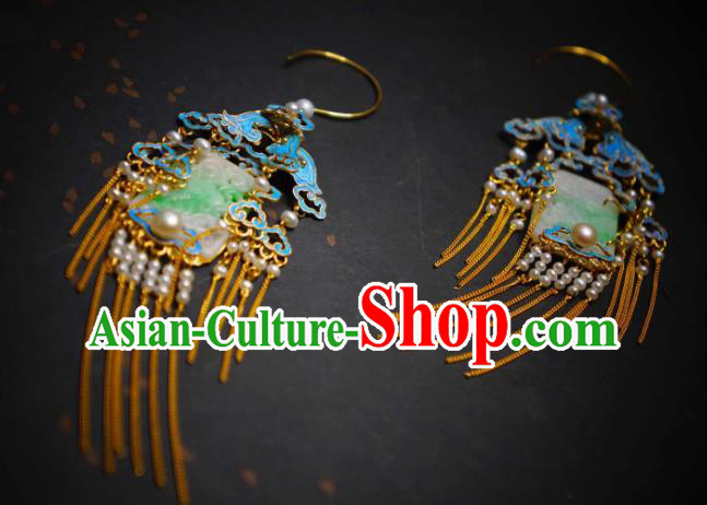 Handmade Chinese Cheongsam Blueing Pearls Ear Accessories Traditional Culture Jewelry Jade Earrings Handmade Chinese Cheongsam Blueing Pearls Ear Accessories Traditional Culture Jewelry Jade Earrings