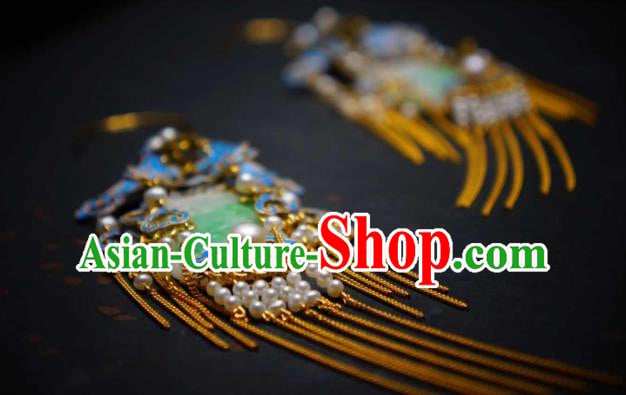 Handmade Chinese Cheongsam Blueing Pearls Ear Accessories Traditional Culture Jewelry Jade Earrings Handmade Chinese Cheongsam Blueing Pearls Ear Accessories Traditional Culture Jewelry Jade Earrings