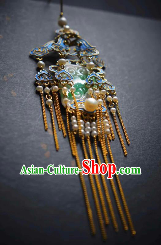 Handmade Chinese Cheongsam Blueing Pearls Ear Accessories Traditional Culture Jewelry Jade Earrings Handmade Chinese Cheongsam Blueing Pearls Ear Accessories Traditional Culture Jewelry Jade Earrings