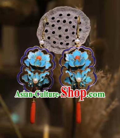 Handmade Chinese Cheongsam Agate Ear Accessories Traditional Culture Jewelry Blue Peony Earrings Handmade Chinese Cheongsam Agate Ear Accessories Traditional Culture Jewelry Blue Peony Earrings