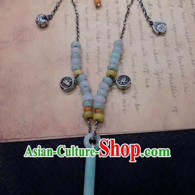 Handmade Chinese Jadeite Necklace Accessories National Silver Tassel Necklet Pendant