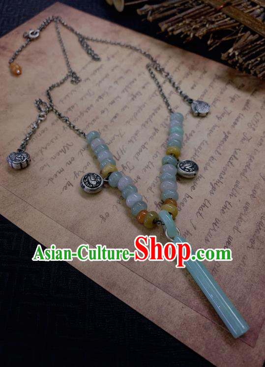 Handmade Chinese Jadeite Necklace Accessories National Silver Tassel Necklet Pendant Handmade Chinese Jadeite Necklace Accessories National Silver Tassel Necklet Pendant
