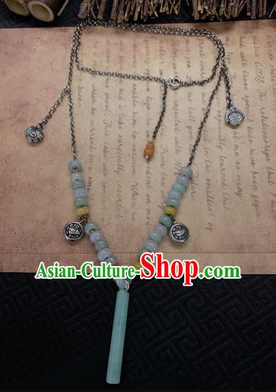 Handmade Chinese Jadeite Necklace Accessories National Silver Tassel Necklet Pendant Handmade Chinese Jadeite Necklace Accessories National Silver Tassel Necklet Pendant