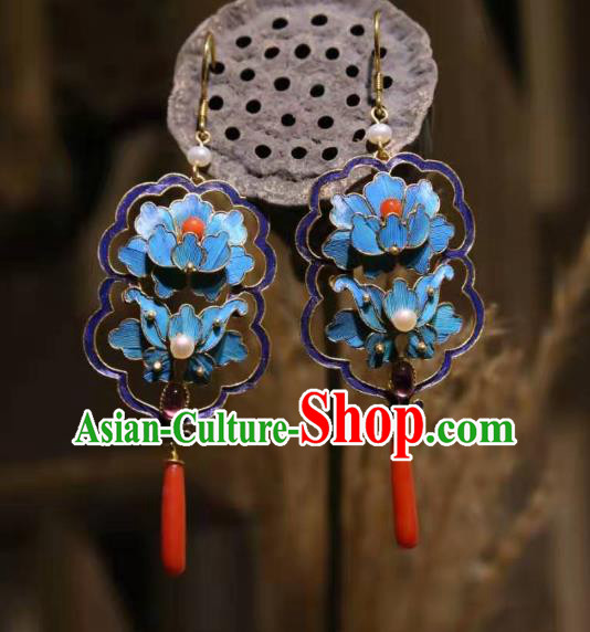 Handmade Chinese Cheongsam Agate Ear Accessories Traditional Culture Jewelry Blue Peony Earrings Handmade Chinese Cheongsam Agate Ear Accessories Traditional Culture Jewelry Blue Peony Earrings