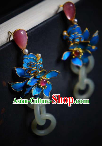 Handmade Chinese Cheongsam Jade Ear Accessories Traditional Culture Jewelry Rose Quartz Earrings Handmade Chinese Cheongsam Jade Ear Accessories Traditional Culture Jewelry Rose Quartz Earrings