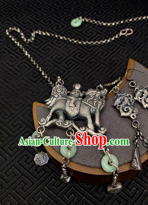Handmade Chinese Necklace Accessories National Jadeite Necklet Pendant Silver Longevity Lock Handmade Chinese Necklace Accessories National Jadeite Necklet Pendant Silver Longevity Lock