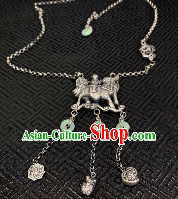 Handmade Chinese Necklace Accessories National Jadeite Necklet Pendant Silver Longevity Lock Handmade Chinese Necklace Accessories National Jadeite Necklet Pendant Silver Longevity Lock